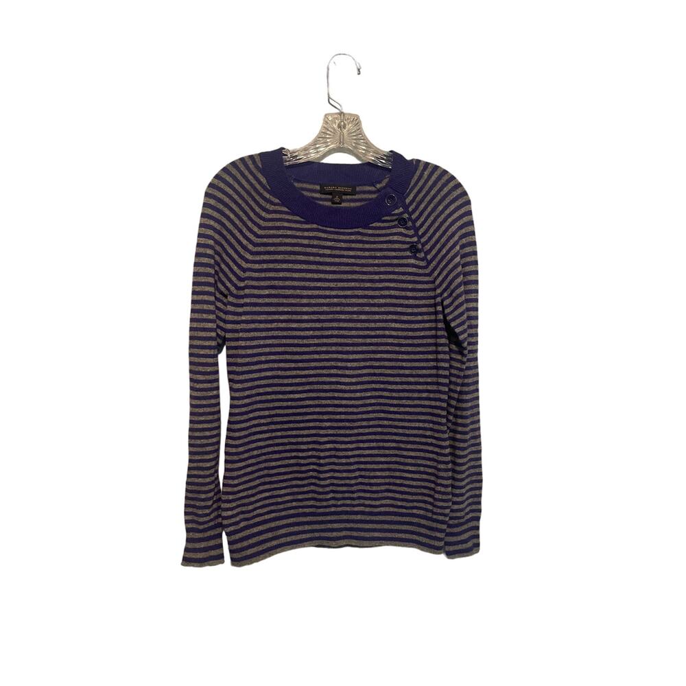J. Crew Purple and Grey Striped Luxury Cashmere Wool Blend Sweater Size Small